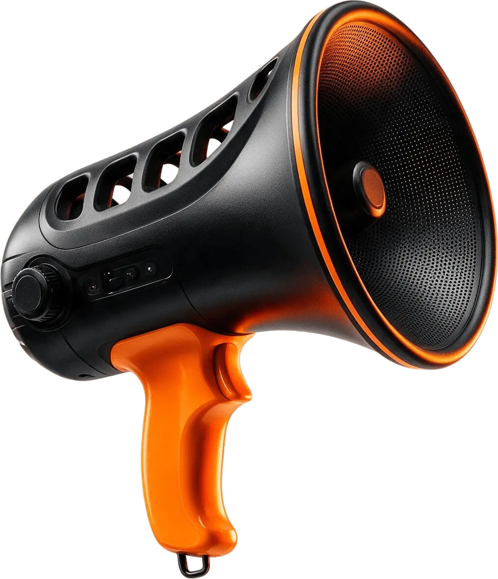 Megafone preto com detalhes laranja