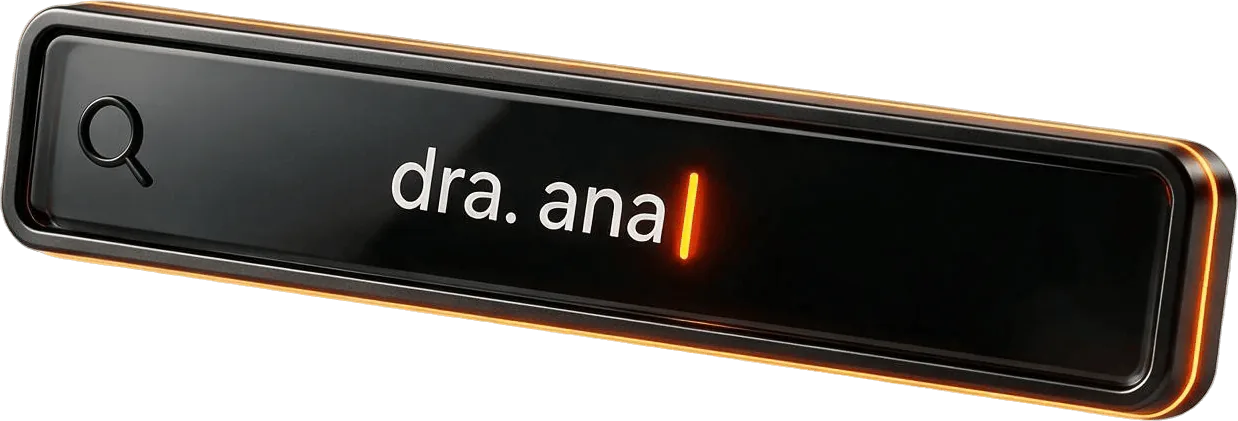 Barra de busca tridimensional em vidro preto com cursor laranja